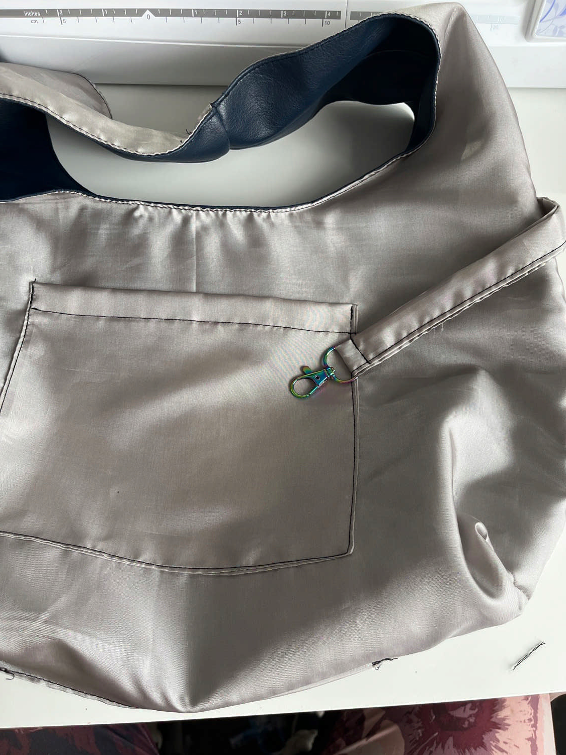 Handmade Hobo Bag - Navy Blue Vegan Leather with Beige Lining