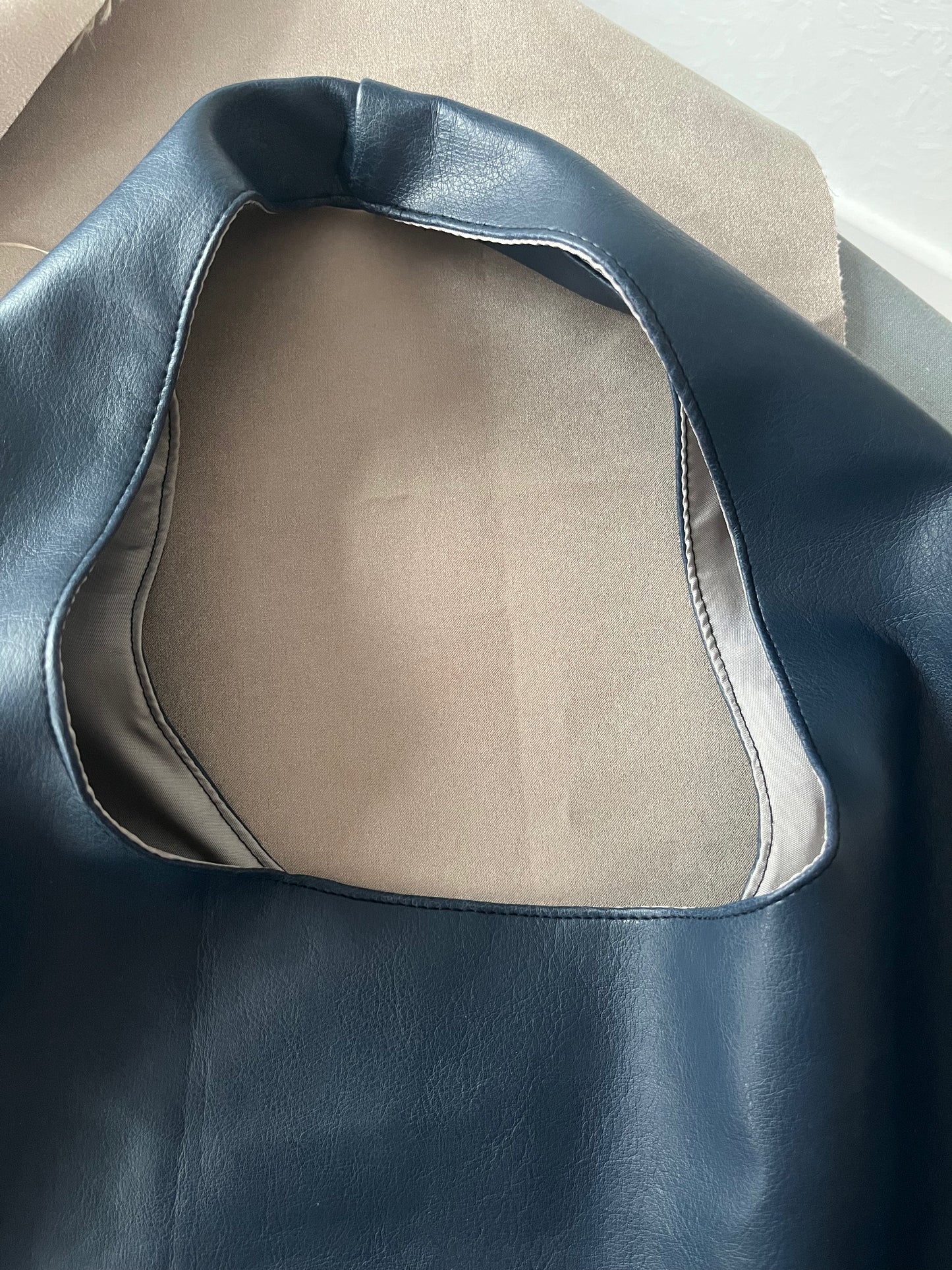 Handmade Hobo Bag - Navy Blue Vegan Leather with Beige Lining