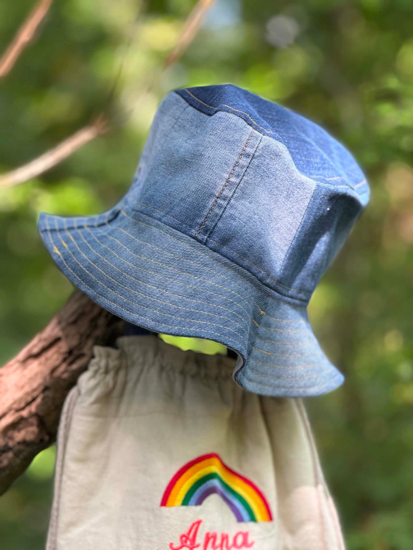 Handmade Upcycled Denim Bucket Hat — Size M - HandmadeSewingAnna's