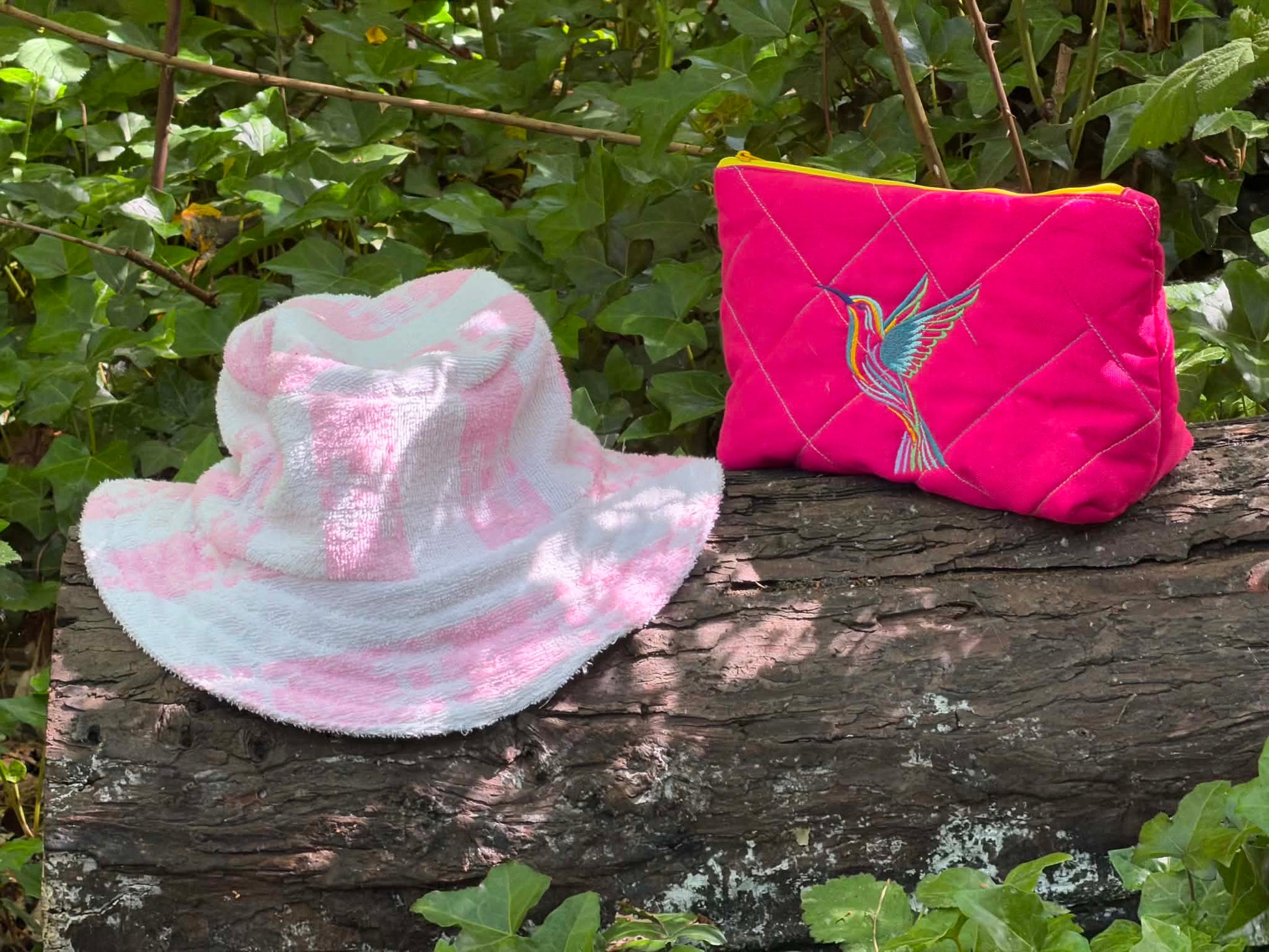 Quilted Cotton Cosmetic Bag with Hummingbird Embroidery – Handmade, One of a Kind - HandmadeSewingAnna's