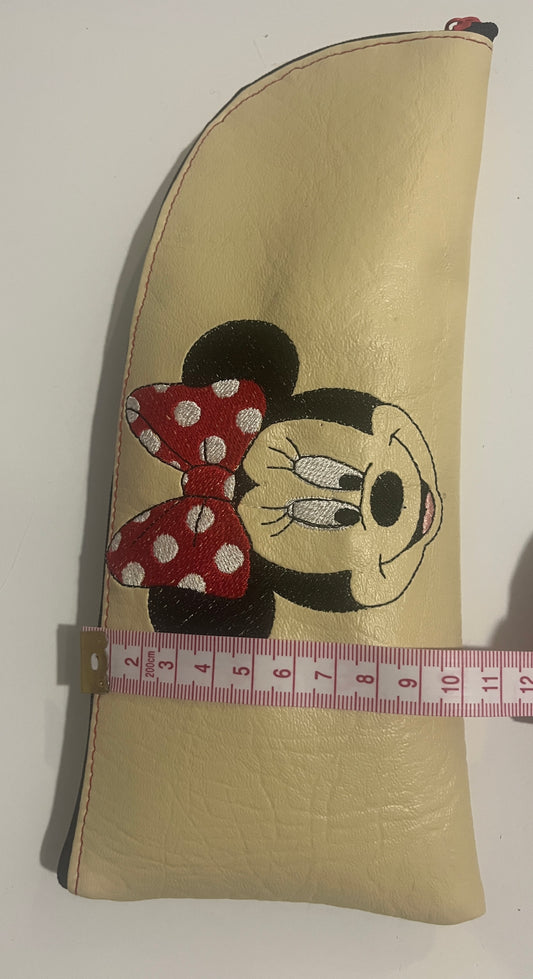 Minnie Mouse Embroidered Eco-Leather Pencil Case - Beige - HandmadeSewingAnna's