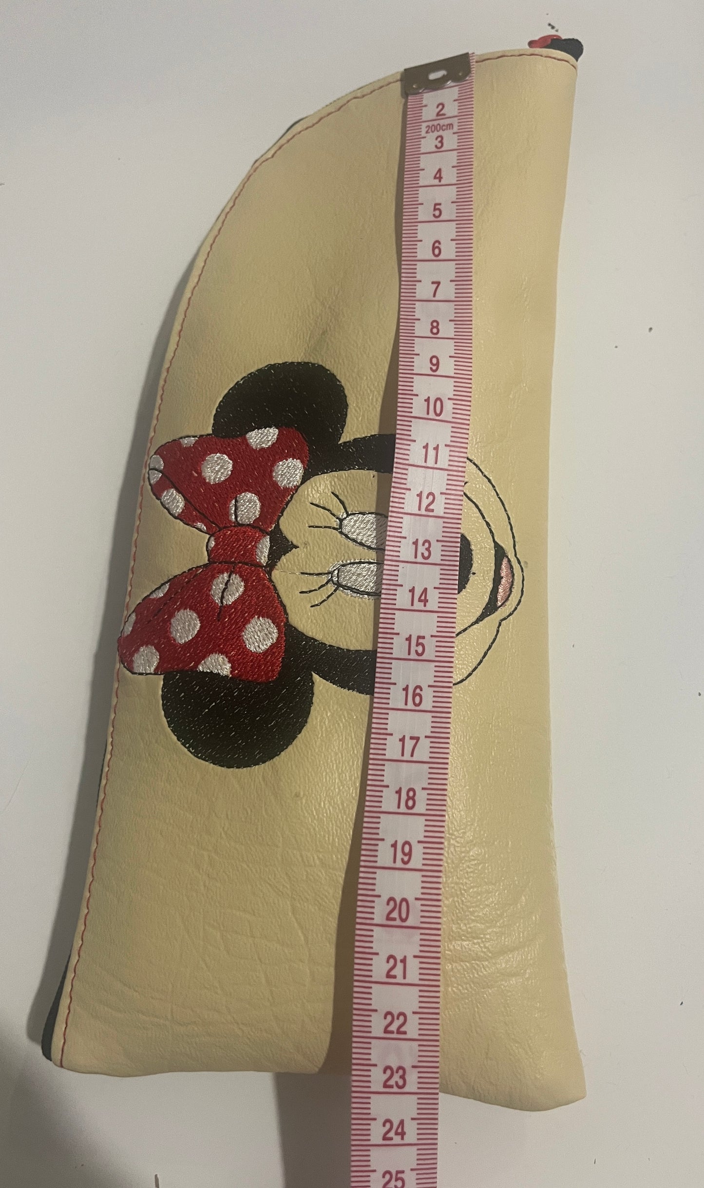 Minnie Mouse Embroidered Eco-Leather Pencil Case - Beige - HandmadeSewingAnna's