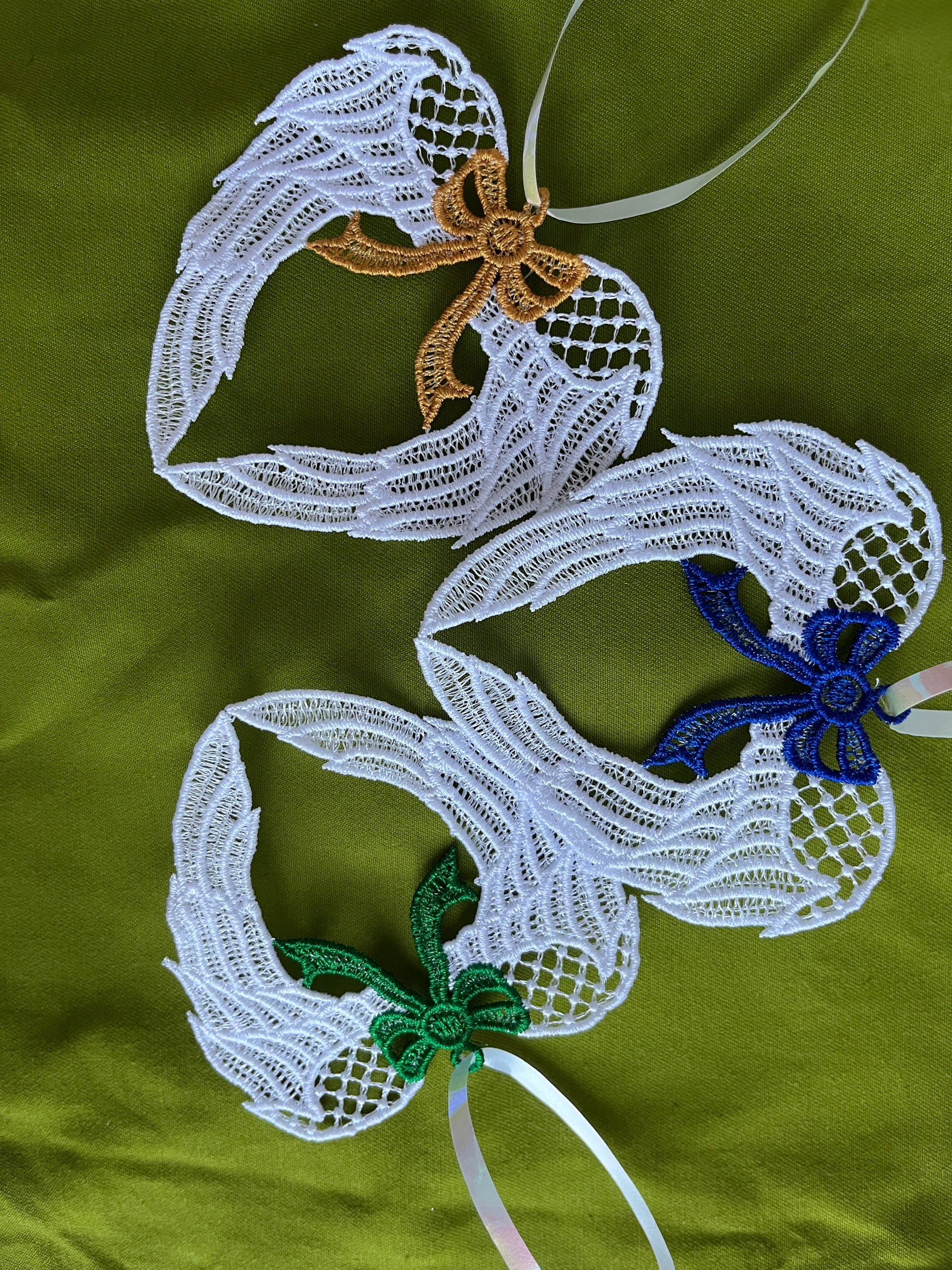 Embroidered FSL Angel Wings - Christmas Tree Decoration - HandmadeSewingAnna's