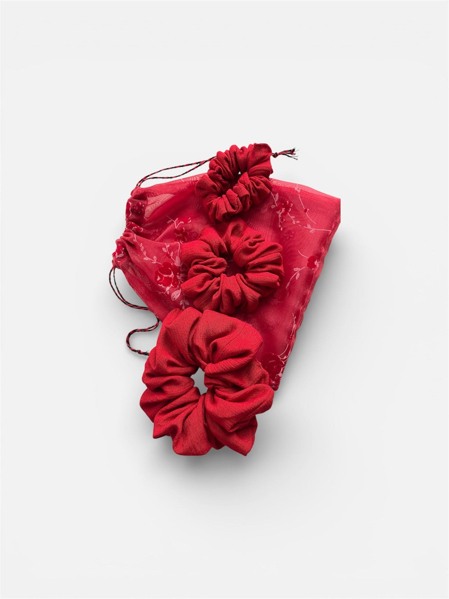 Luxury Red Scrunchie Set with Organza Bag - Limited Edition - HandmadeSewingAnna's